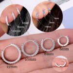 Tunna hoop-örhängen i rostfritt stål med zirconia – Små huggies för helix och tragus - Bild 4