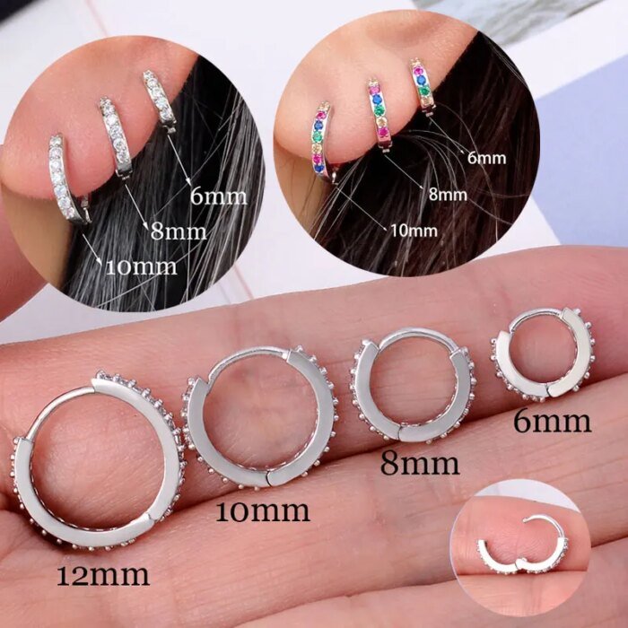 Tunna hoop-örhängen i rostfritt stål med zirconia – Små huggies för helix och tragus - Bild 4