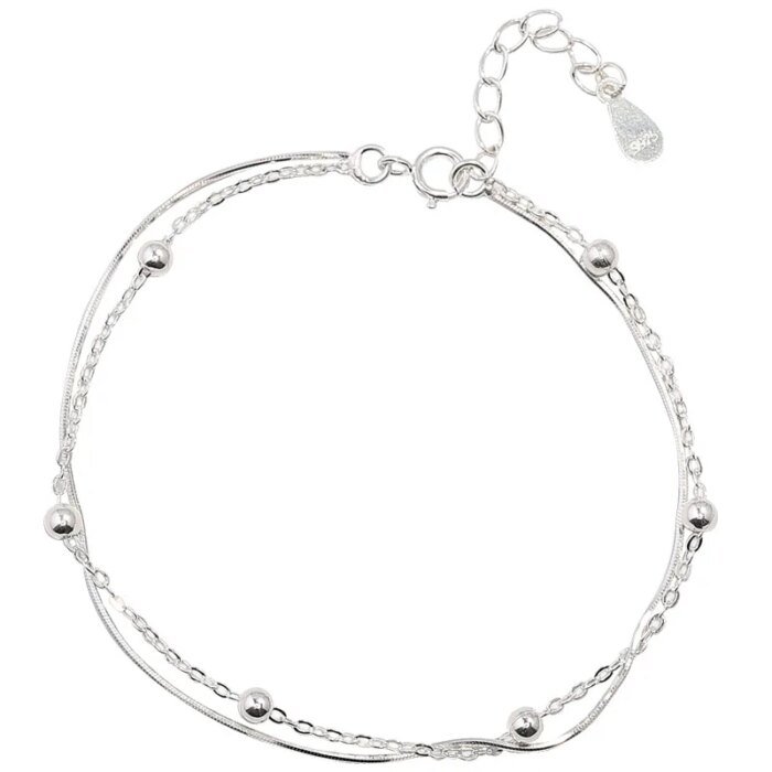 Dubbelt armband i 925 sterling silver med runda kulor – Stilren ormkedja för bröllop och fest - Bild 5
