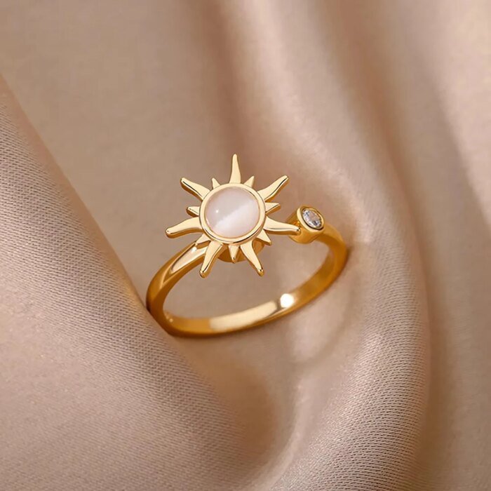 Exklusiv geometrisk ring i guldpläterat rostfritt stål med zirkon – Trendig och justerbar för fest och bröllop - Bild 2