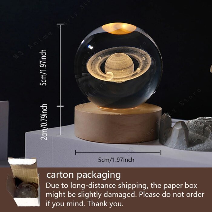 3D-kristallkula med LED-belysning – Galax och planeter - Bild 2