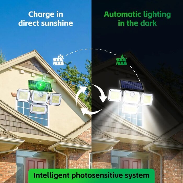 Kraftfull LED-strålkastare med 4 huvuden och rörelsesensor - Bild 2