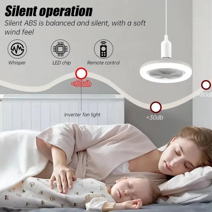 Modern 2-i-1 takfläkt med LED-belysning – Ställbar kyla och ljus - Bild 4