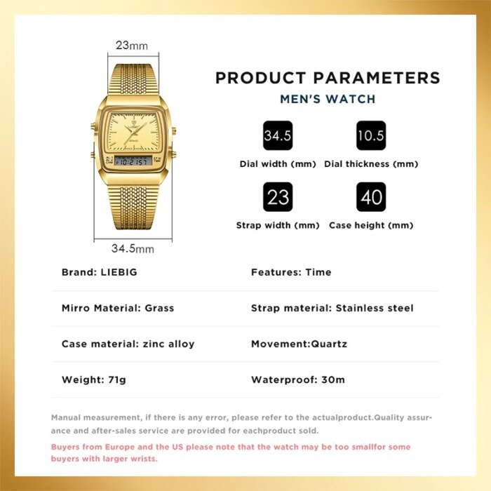 Modern Digital Herrklocka med Dual Time och Snygg Guldfinish - Bild 5