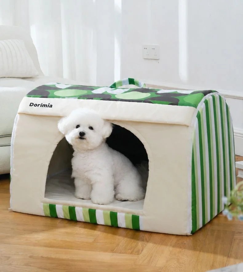 Svalkande hundkoja inomhus och vikbart djurtält för alla säsonger