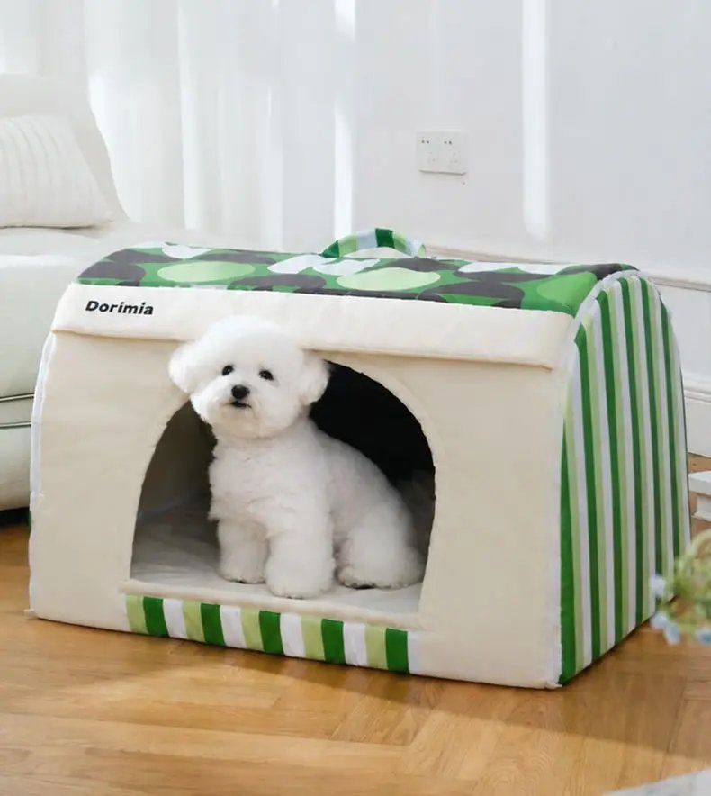 Svalkande hundkoja inomhus och vikbart djurtält för alla säsonger