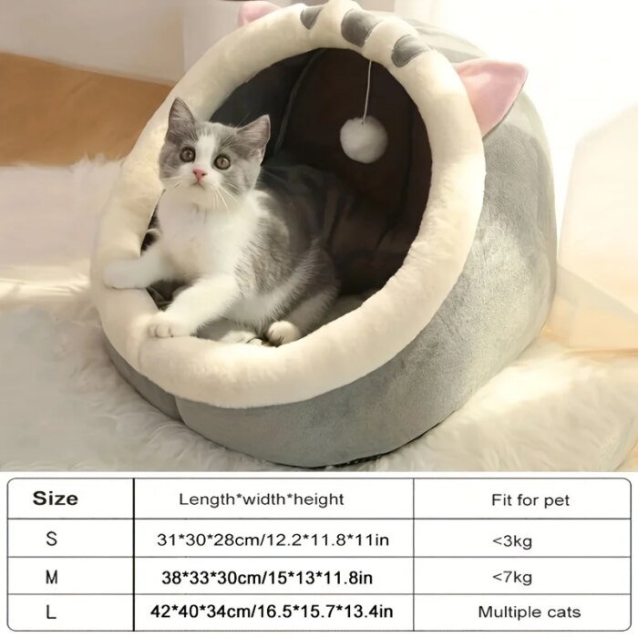 Söt och mjuk kattsäng med mysig grottdesign för djup sömn - Bild 4