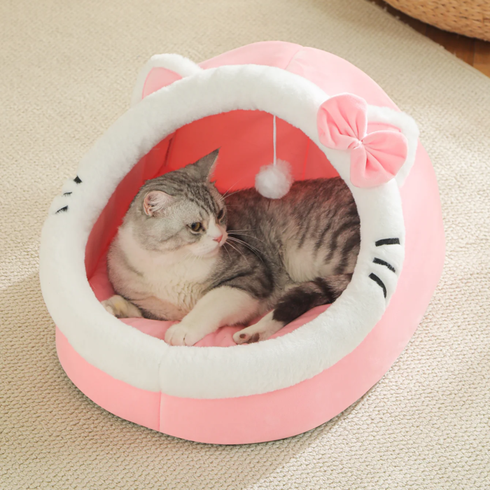 Söt och mjuk kattsäng med mysig grottdesign för djup sömn - Bild 2