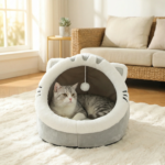 Söt och mjuk kattsäng med mysig grottdesign för djup sömn - Bild 3