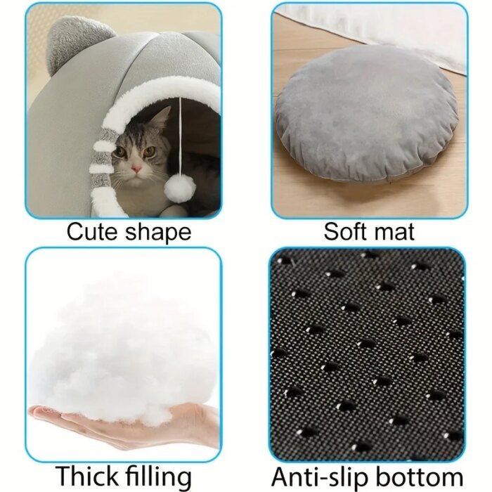 Mysig kattsäng och grottbo med mjuk dyna för djup sömn - Bild 4