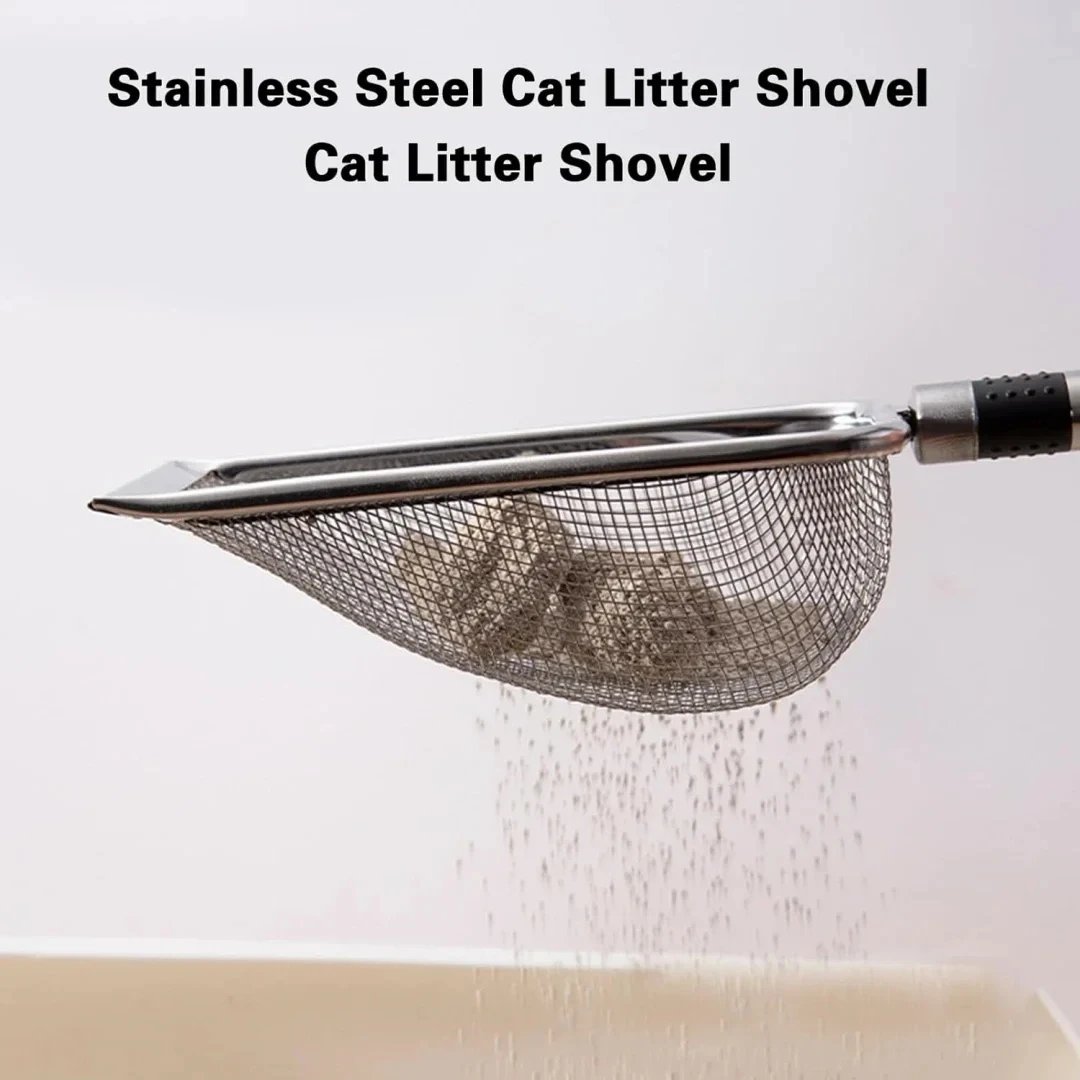 Slitstark kattsandsspade i rostfritt stål med ergonomiskt handtag