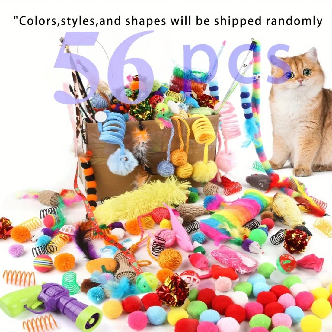 Rolig leksaksmix för katt med fjädrar och mjuka plyschleksaker