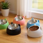 Upphöjd kattmatskål i rostfritt stål med ergonomisk lutning
