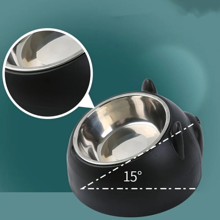 Upphöjd kattmatskål i rostfritt stål med ergonomisk lutning - Bild 3
