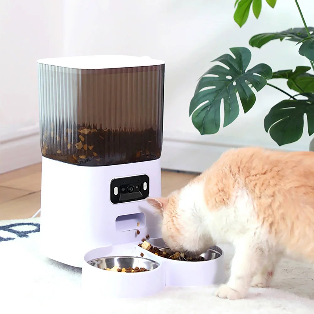 Smart automatisk foderautomat med kamera och dubbla skålar