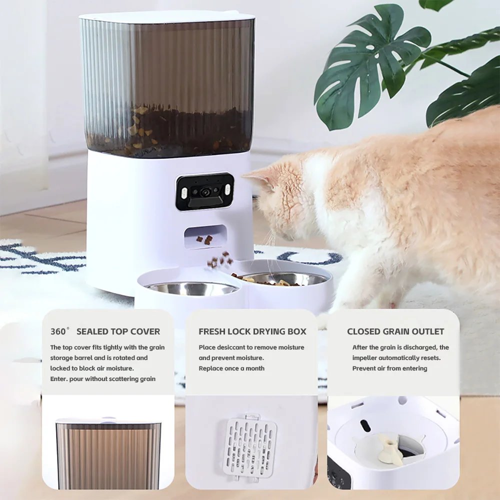Smart automatisk foderautomat med kamera och dubbla skålar