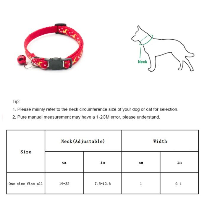 Kattenhalsband med guldstjärnor, måne, reflexspänne och bjällra - Bild 6