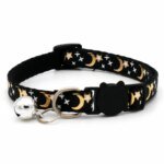 Kattenhalsband med guldstjärnor, måne, reflexspänne och bjällra - Bild 5