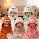 Mjuk och absorberande badhandduk i korallfleece för baby