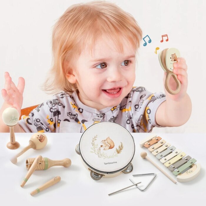 Musikaliska Montessori-leksaker i trä med trumma och xylofon - Bild 4