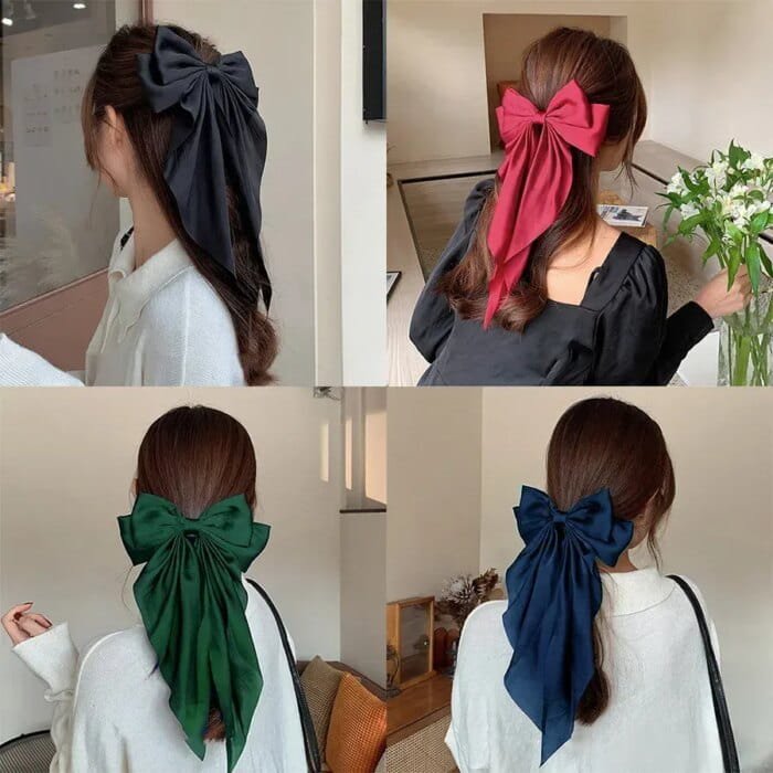 Stora Hårklämmor med Satinrosett – Koreansk Stil - Bild 3
