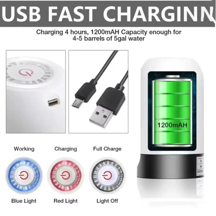 Portabel Elektrisk Vattenpump för 5-Gallonsflaskor med USB-laddning - Bild 4