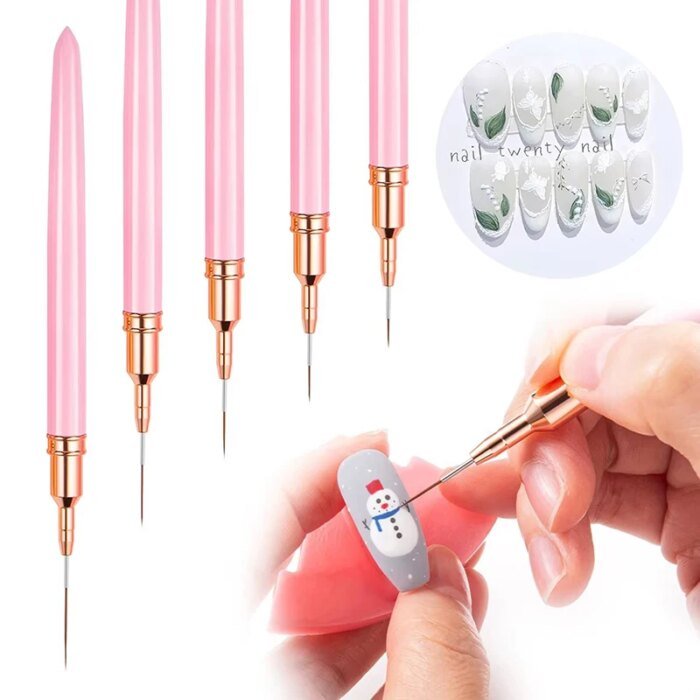5-pack nail art liner pens – penslar för gel och design - Bild 4
