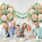 Salviagröna och guldfärgade ballonger med konfetti för boho-fester - Bild 4