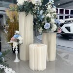 Cylindriska piedestaler för tårtbord och bröllopsdekorationer