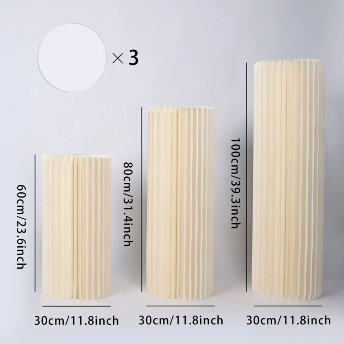 3-pack vikbara cylindriska pelarbord i papp för fester - Bild 3