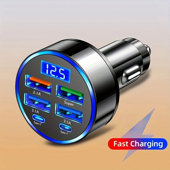 6-i-1 Snabbladdare för bil – 3.1A billaddare med dubbla USB-C och digital display - Bild 3