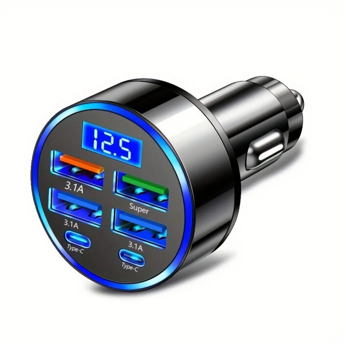 6-i-1 Snabbladdare för bil – 3.1A billaddare med dubbla USB-C och digital display - Bild 6