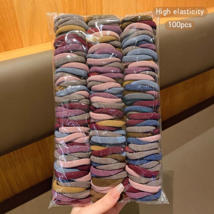 100-pack hårband – Sömlösa, hållbara och elastiska hårsnoddar i koreansk stil - Bild 3