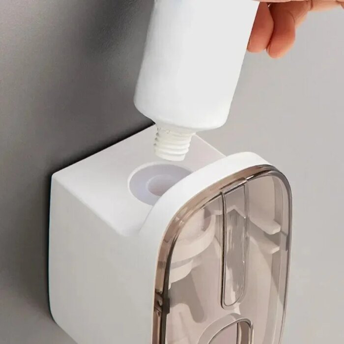 Automatisk tandkrämsdispenser med tandborsthållare för väggmontering - Bild 3