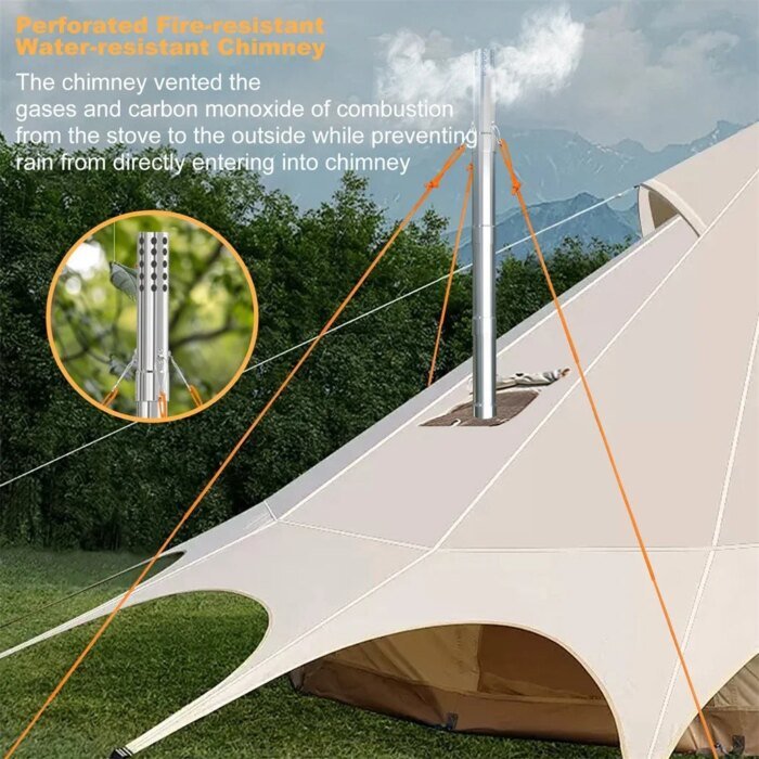 Bärbar vedeldad kamin med 6 skorstensrör för tält och camping - Bild 5