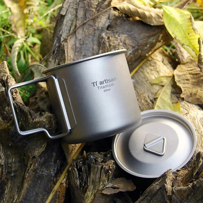 Lätt bärbar te- och kaffemugg i titan med fällbart handtag - Bild 5
