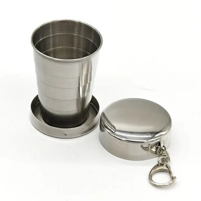 Bärbar hopfällbar campingmugg i rostfritt stål med lock - Bild 3