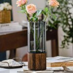 Elegant glasvas med träbas för hydroponiska växter och blommor - Bild 3