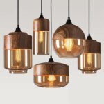 Nordisk LED hänglampa i glas och trä med kreativ design