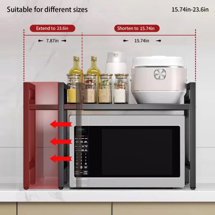 Utdragbar mikrovågshylla 42-64 cm för smart köksförvaring - Bild 3
