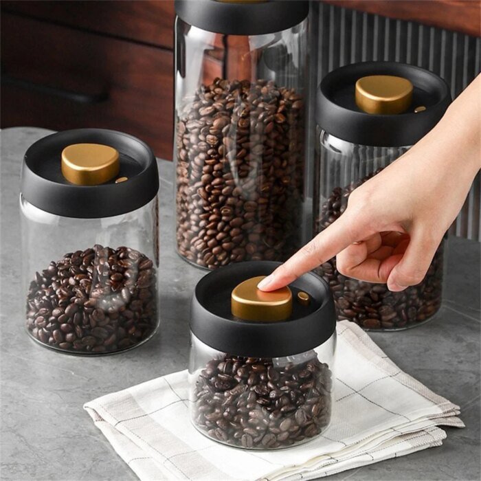 Lufttät glasburk med vakuumpump för kaffebönor och te - Bild 3