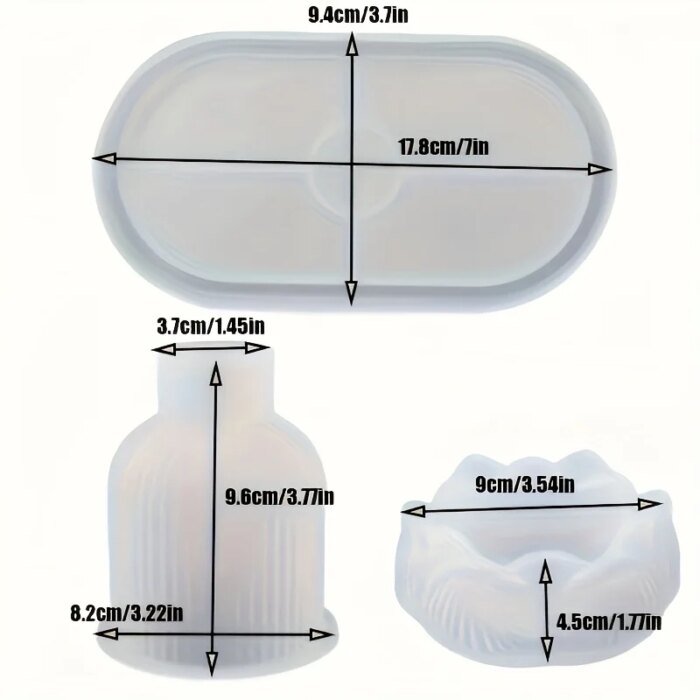3-pack silikonformar för ljusstake, vas och ovalt gipsfat - Bild 3