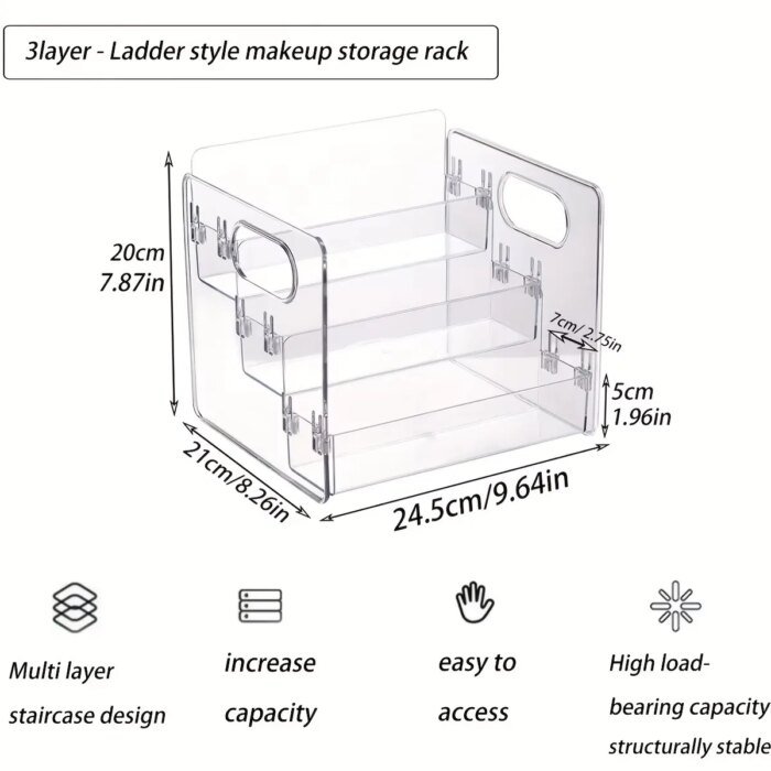Transparent portabel sminkbox med tre fack för skrivbordet - Bild 4