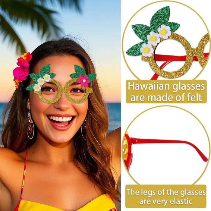 Roliga festglasögon med hawaii-tema – Flamingo & blommor (2–20 st) - Bild 4