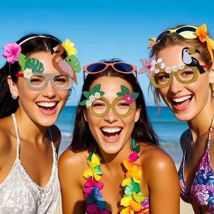 Roliga festglasögon med hawaii-tema – Flamingo & blommor (2–20 st) - Bild 2