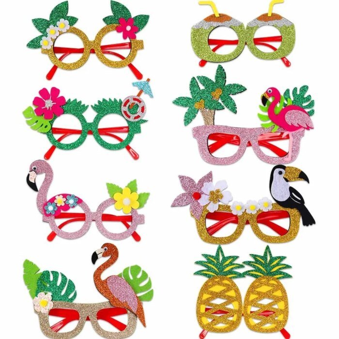 Roliga festglasögon med hawaii-tema – Flamingo & blommor (2–20 st) - Bild 5