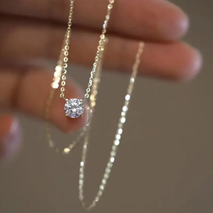 VENTFILLE – Enkelt halsband i 925 sterling silver med kristallhänge (14k guldpläterat) - Bild 2