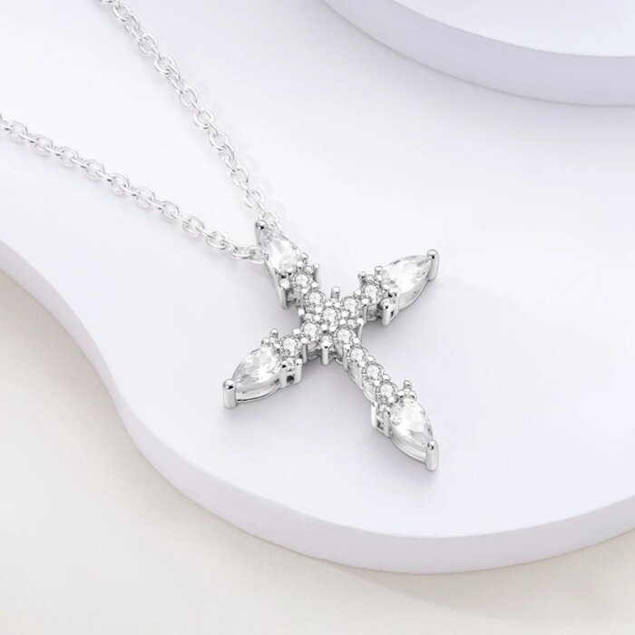 Halsband i 925 Sterling Silver – Personlig bokstav (A) med hjärta & kors - Bild 2