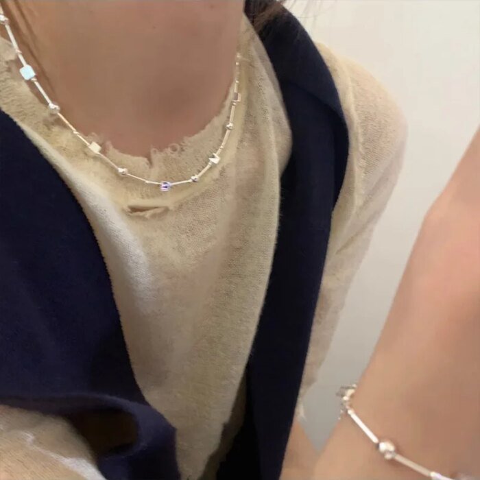 VENTFILLE – Stilrent choker-halsband med pärldetaljer & geometrisk design (925 Sterling Silver) - Bild 4