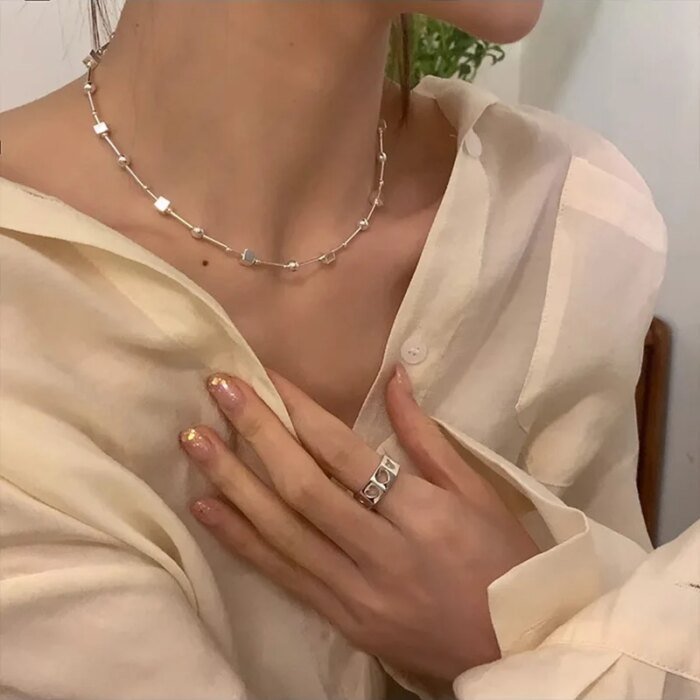 VENTFILLE – Stilrent choker-halsband med pärldetaljer & geometrisk design (925 Sterling Silver) - Bild 2